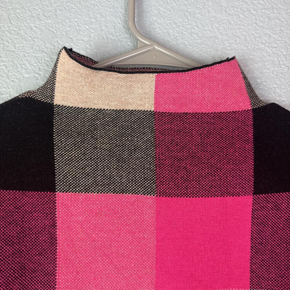 Tahari Sweater Womens XS Pink Plaid Mock Neck Long Sleeve Knit Pullover Top - Picture 4 of 10